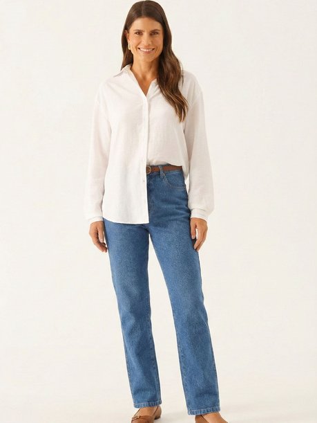 Camisa Manga Longa Boxi em Viscose Off White Taila
