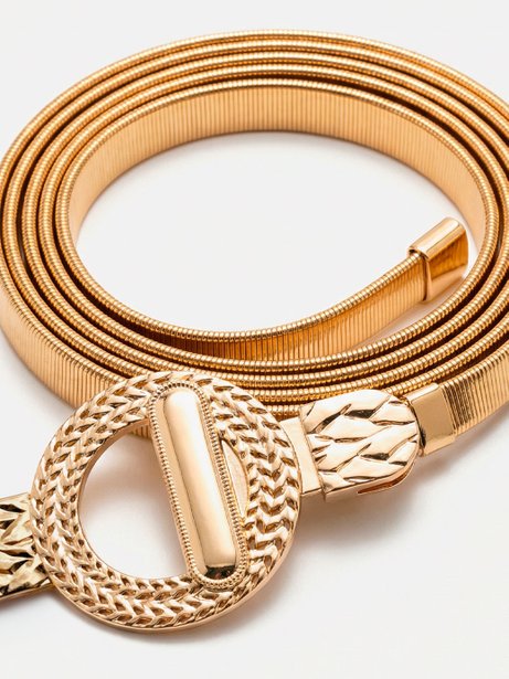 Cinto em Metal Dourado com Fivela Redonda Aura