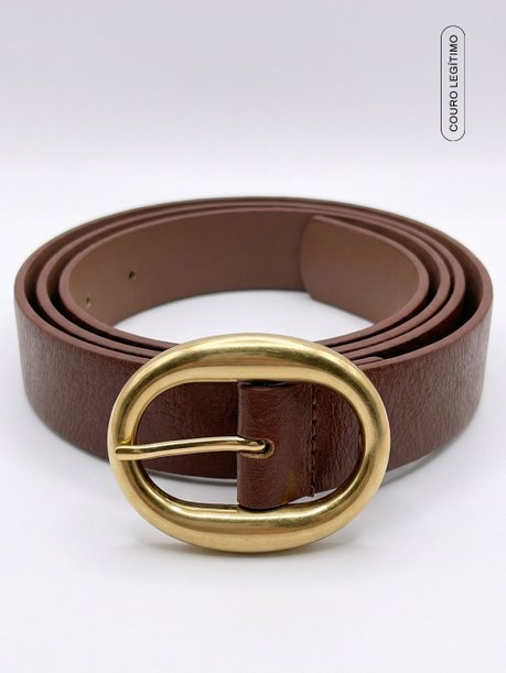 Cinto de Couro Marrom com Fivela Ouro Velho Malena