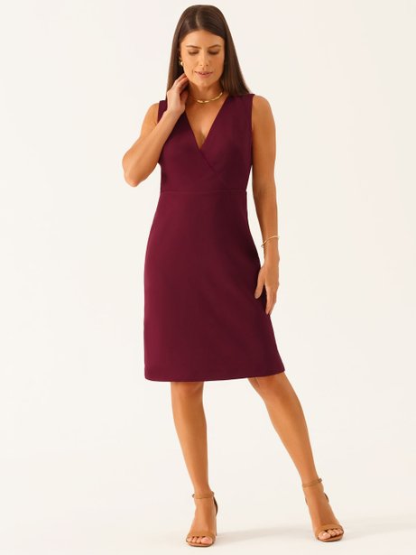 Vestido Sem Manga Clássico em Alfaiataria Vinho Elisama