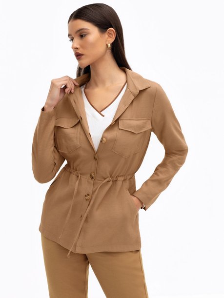 Parka de Alfaiataria em Viscose Mocha Mousse Dirce