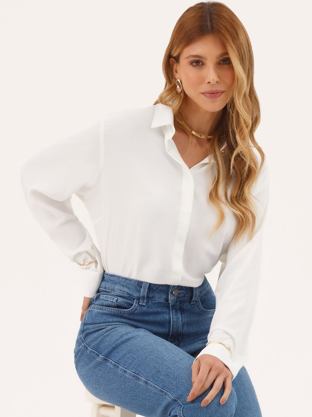 10202050 camisa branca feminina de crepe helena