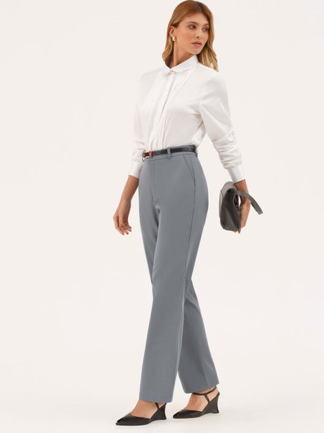 Calça Alfaiataria Reta Regular Cinza Belymara