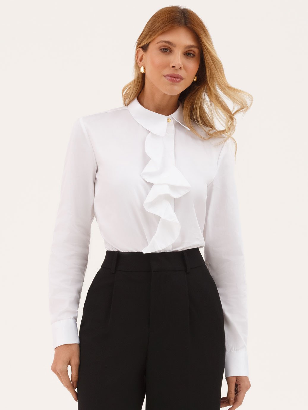 10202321 camisa branca social feminina com babado monise