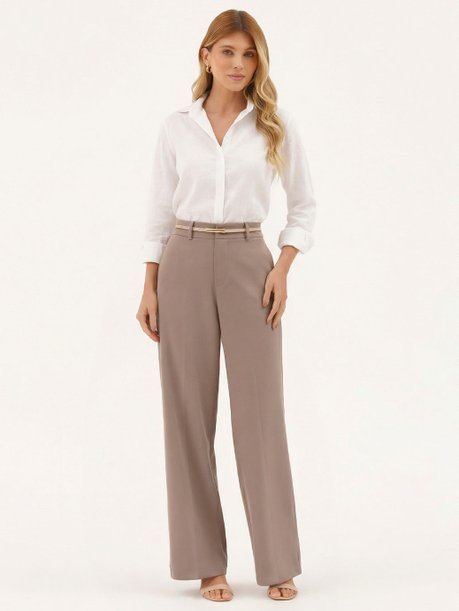 Calça Wide Leg de Alfaiataria em Viscose Mocha Mousse Angelica