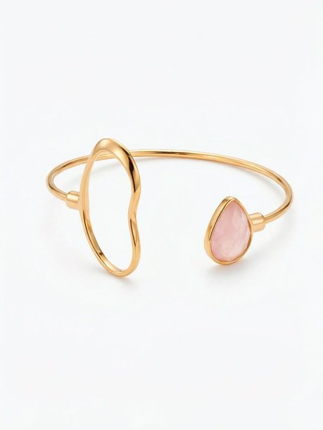 Bracelete com Pedra em Quartzo Rosa Perolado Dourado Sardenha