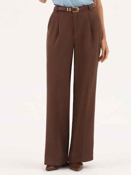 Calça Alfaiataria Wide Leg Marrom Carina