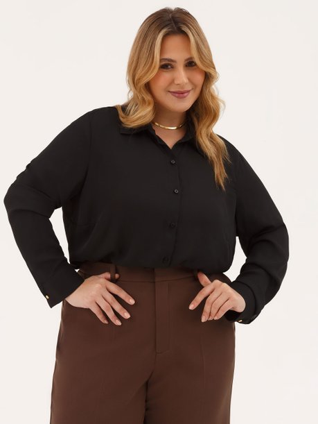 Camisa Manga Longa Comfy em Crepe Preto Emanuela