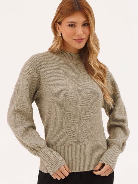 Sueter de Tricot Gola Redonda Bege Ana Flávia
