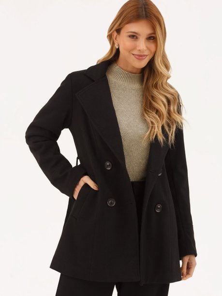 Casaco de Lã Batida Alongado Preto Aysa