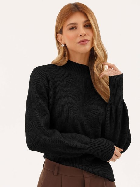 Suéter de Tricot Gola Redonda Preto Ana Flávia