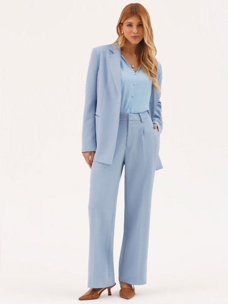 Calça Alfaiataria Wide Leg Azul Claro Clarice