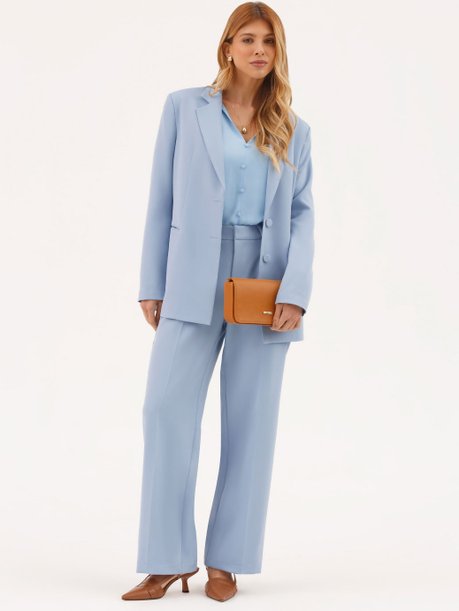 Calça Alfaiataria Wide Leg Azul Claro Clarice