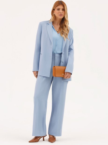 Calça Alfaiataria Wide Leg Azul Claro Clarice