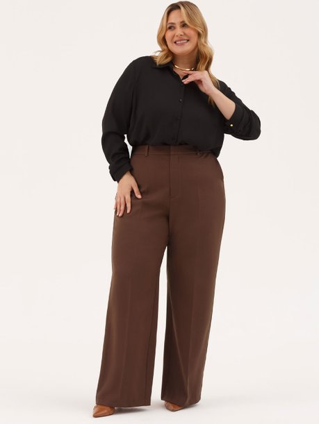Calça Alfaiataria Wide Leg Marrom Antonia
