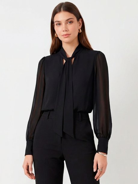 Blusa de Crepe com Laço Preta Vanilde