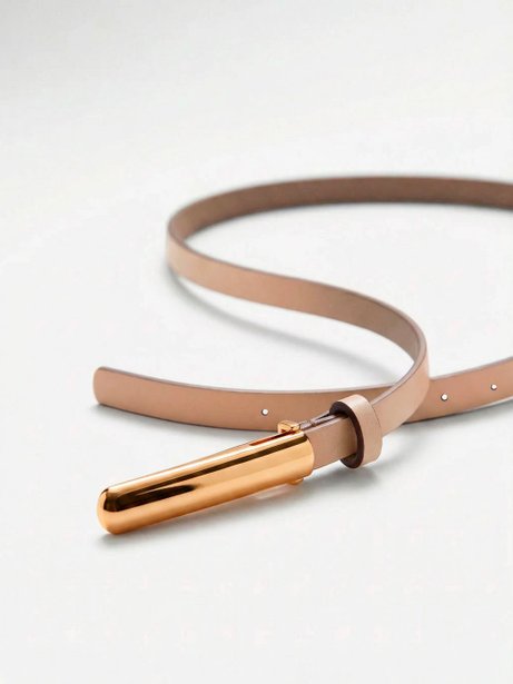 Cinto Estreito com Fivela de Encaixe Dourado Nude Nina