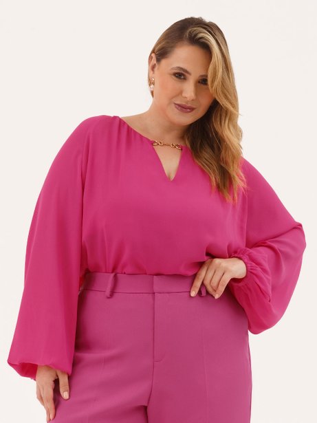 Blusa Manga Longa em Crepe Framboesa Cati