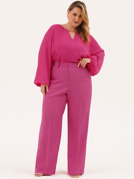 Calça Alfaiataria Wide Leg Plus Size Framboesa Victoria