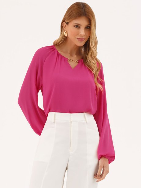 Blusa Manga Longa em Crepe Framboesa Erica