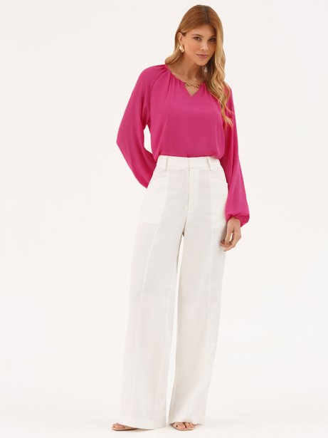 Calça Alfaiataria Wide Leg Off White Eudora