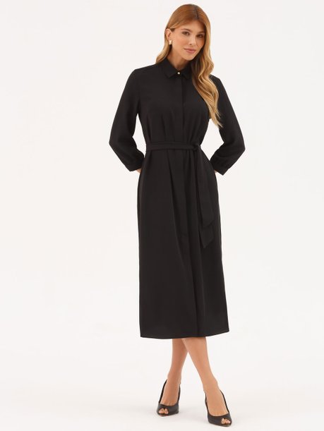 Vestido Clássico Manga 7/8 em Alfaiataria Preto Danise