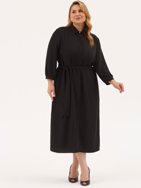 Vestido Clássico Manga 7/8 em Alfaiataria Preto Nadi