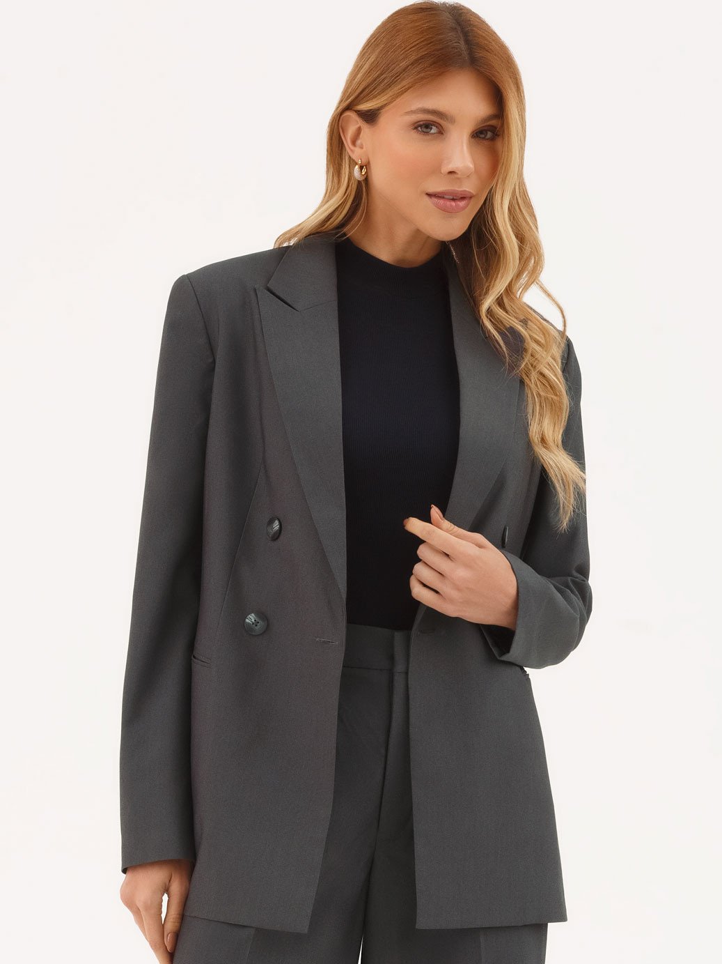 Blazer Alfaiataria Intermediário Transpassado Chumbo Elisa