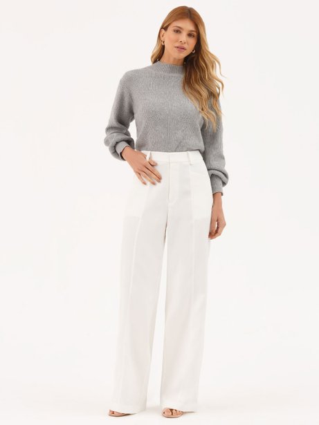 Calça Alfaiataria Wide Leg Off White Eudora