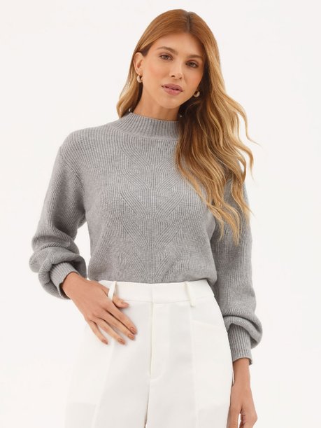 Suéter de Tricot Gola Redonda Cinza Ana Flávia