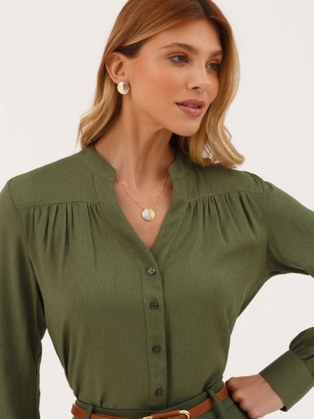 Camisa Comfy Manga Longa Verde Musgo Eleanor
