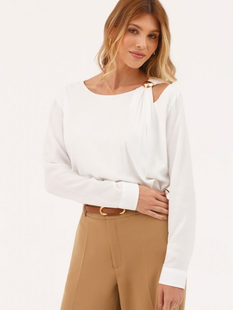 Blusa Manga Longa em Viscose Off White Elina