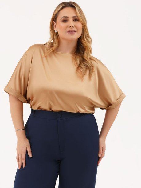 Blusa Manga Curta em Cetim Canela Wylla