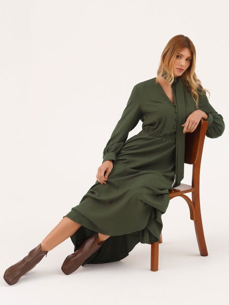 Vestido Maxi Longuete em Viscose Verde Musgo May