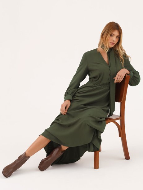 Vestido Maxi Longuete em Viscose Verde Musgo May