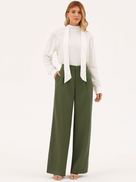 Calça Alfaiataria Pantalona Verde Militar Celinea