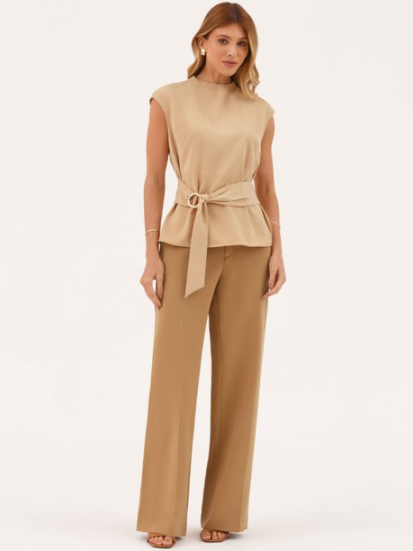 Calça Alfaiataria Wide Leg Canela Camila