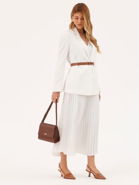 Saia Plissada Longuete em Crepe Off White Antonieta