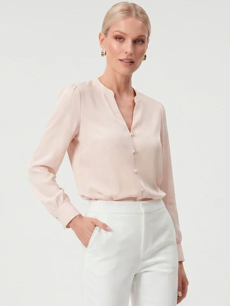 Blusa Manga Longa em Crepe Aveia Adriana