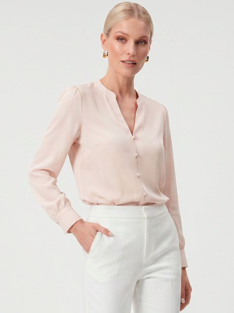 Blusa Manga Longa em Crepe Aveia Adriana