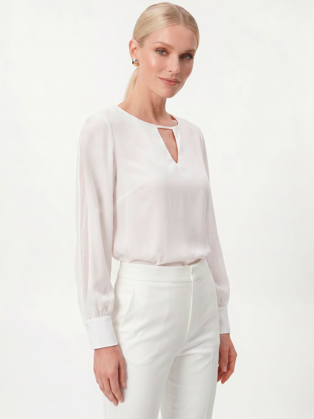 10501489 blusa de botao adriana 19200437 calca alfaiataria branca amanda 2