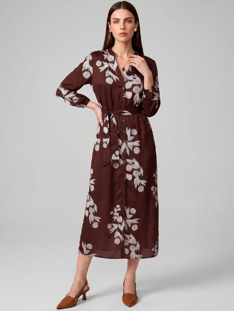 Vestido Manga 7/8 Longuete em Crepe Estampado Floral Lisi