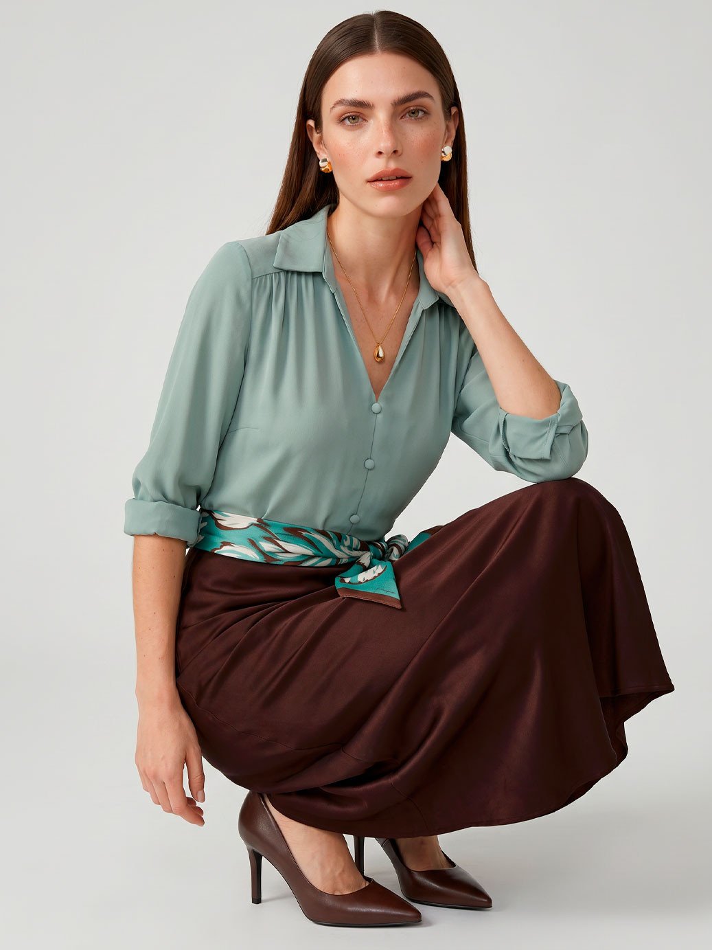 10161100 lenco georgia 10202232 blusa verde agua suyane 11000431 saia crepe marrom andreza1