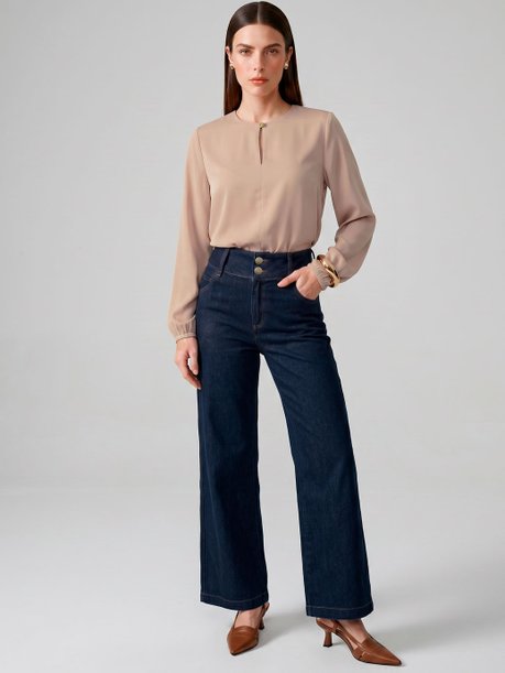 Calça Jeans Pantalona Azul Escuro Naya