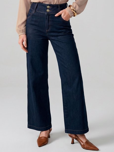 Calça Jeans Pantalona Azul Escuro Naya