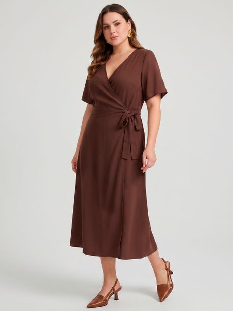 Vestido Maxi Longuete em Viscose Marrom Lanys