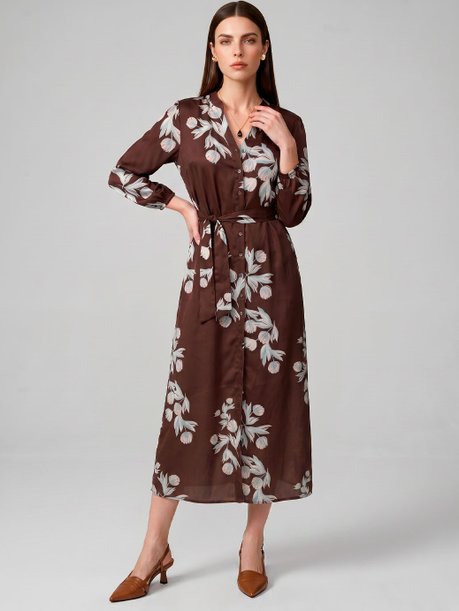 Vestido Manga 7/8 Longuete em Crepe Estampado Floral Lisi