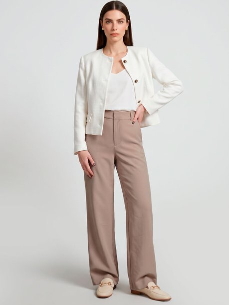 Calça Alfaiataria Pantalona Bege Adrya