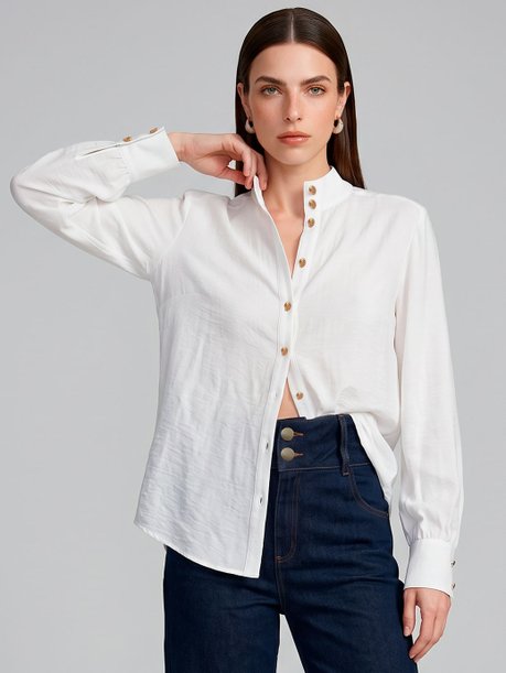 Camisa Manga Longa em Viscose Off White Lilian