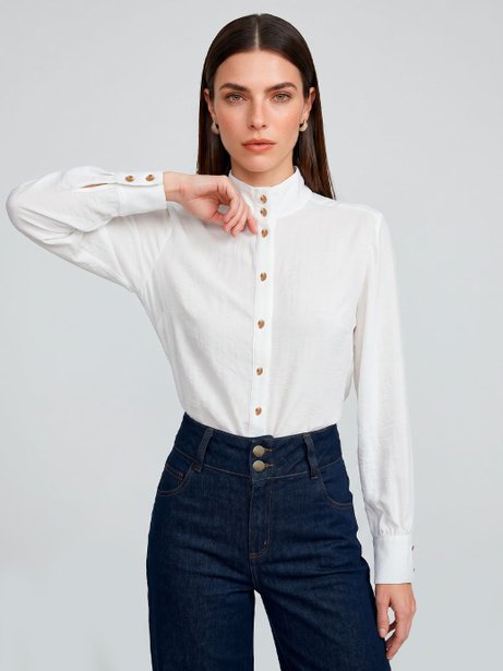 Camisa Manga Longa em Viscose Off White Lilian